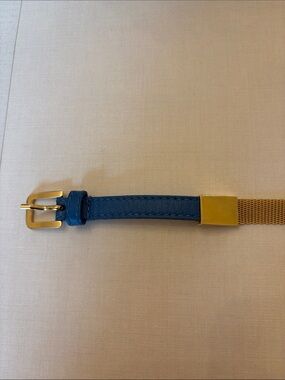 Elie Saab Blue Leather and Gold Mesh Women's Belt